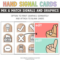 Editable Hand Signal Cards with Graphics that can be customized