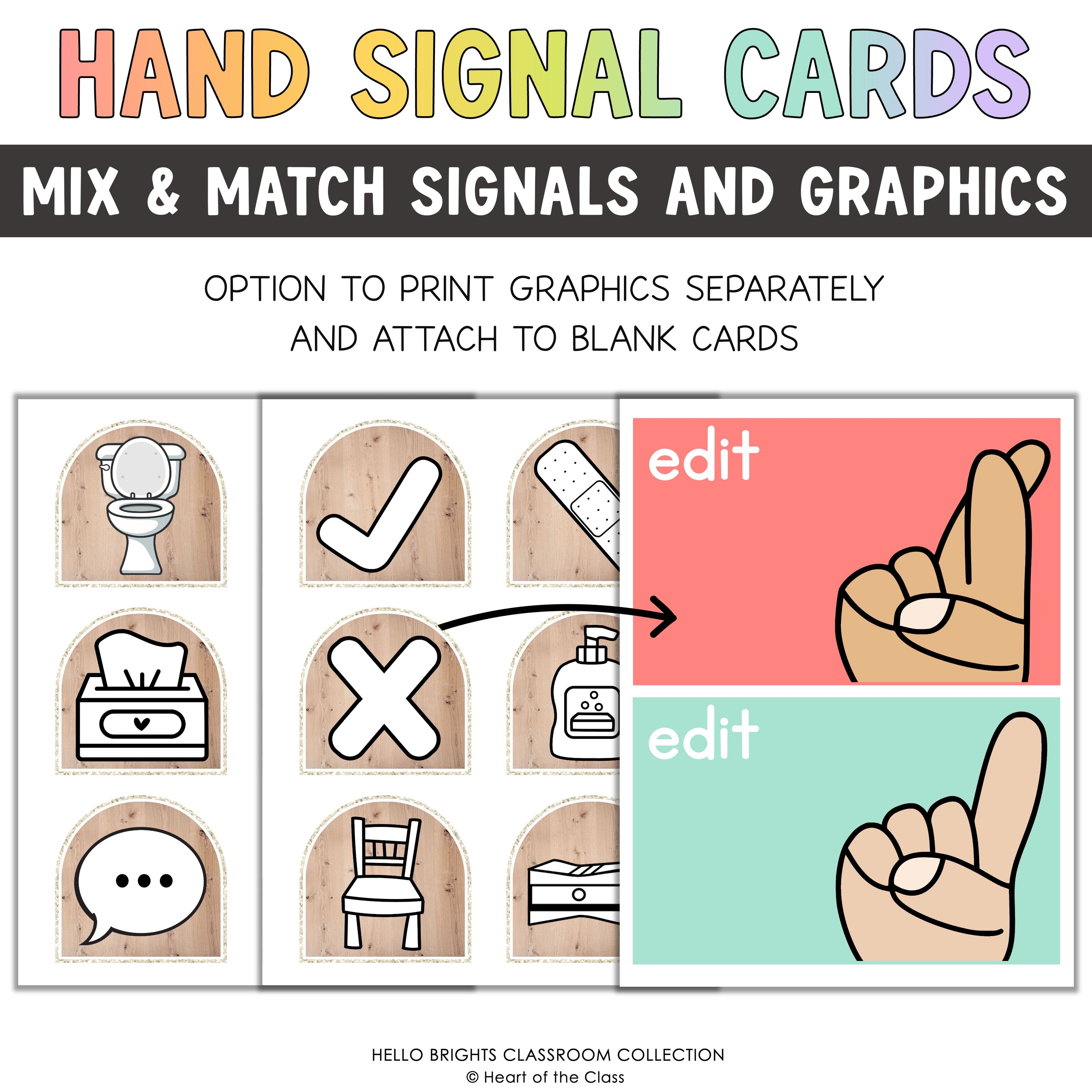 Editable Hand Signal Cards with Graphics that can be customized