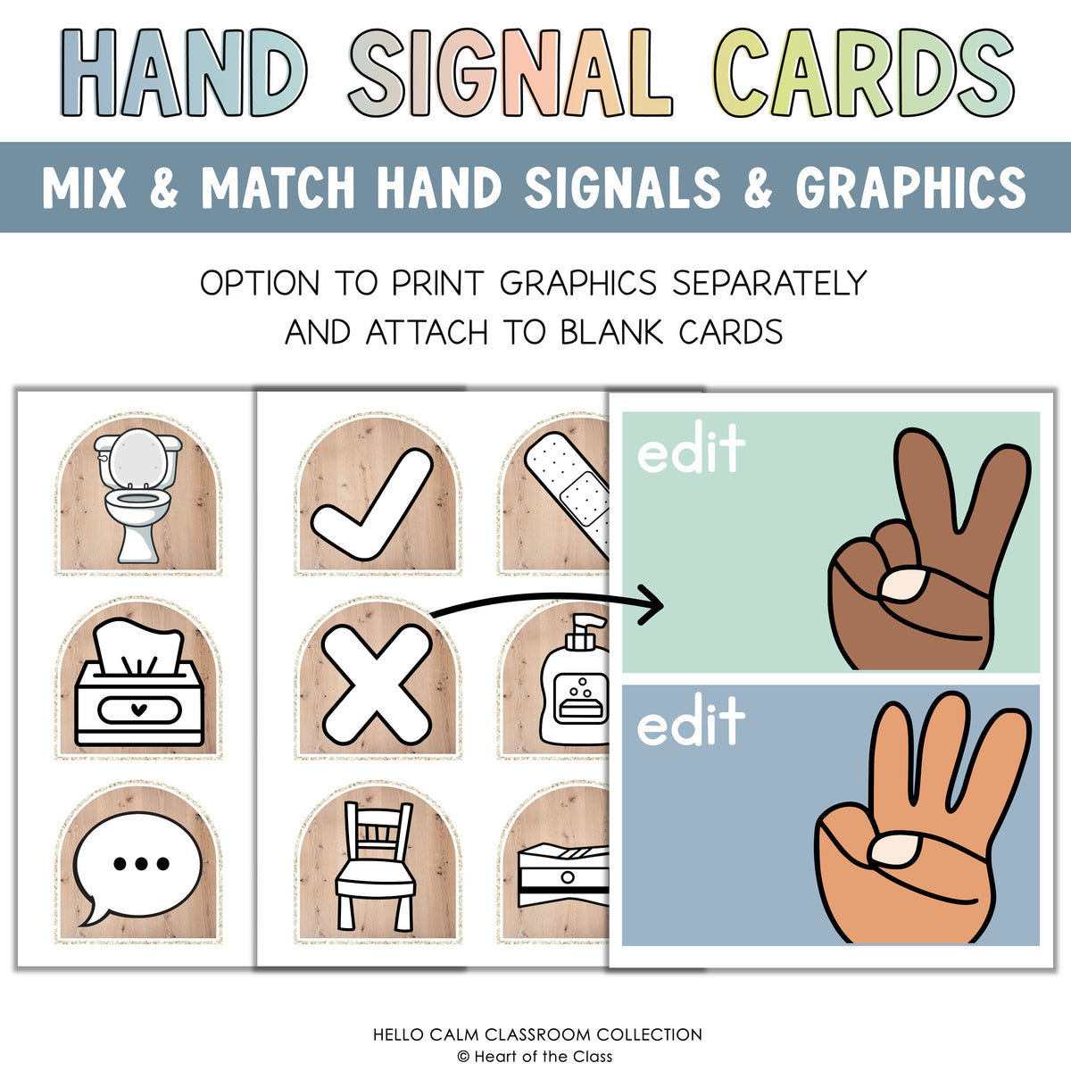 Hello Signals Hello Calm Classroom Hand Signal Posters w/ Visuals and Editable Text ...