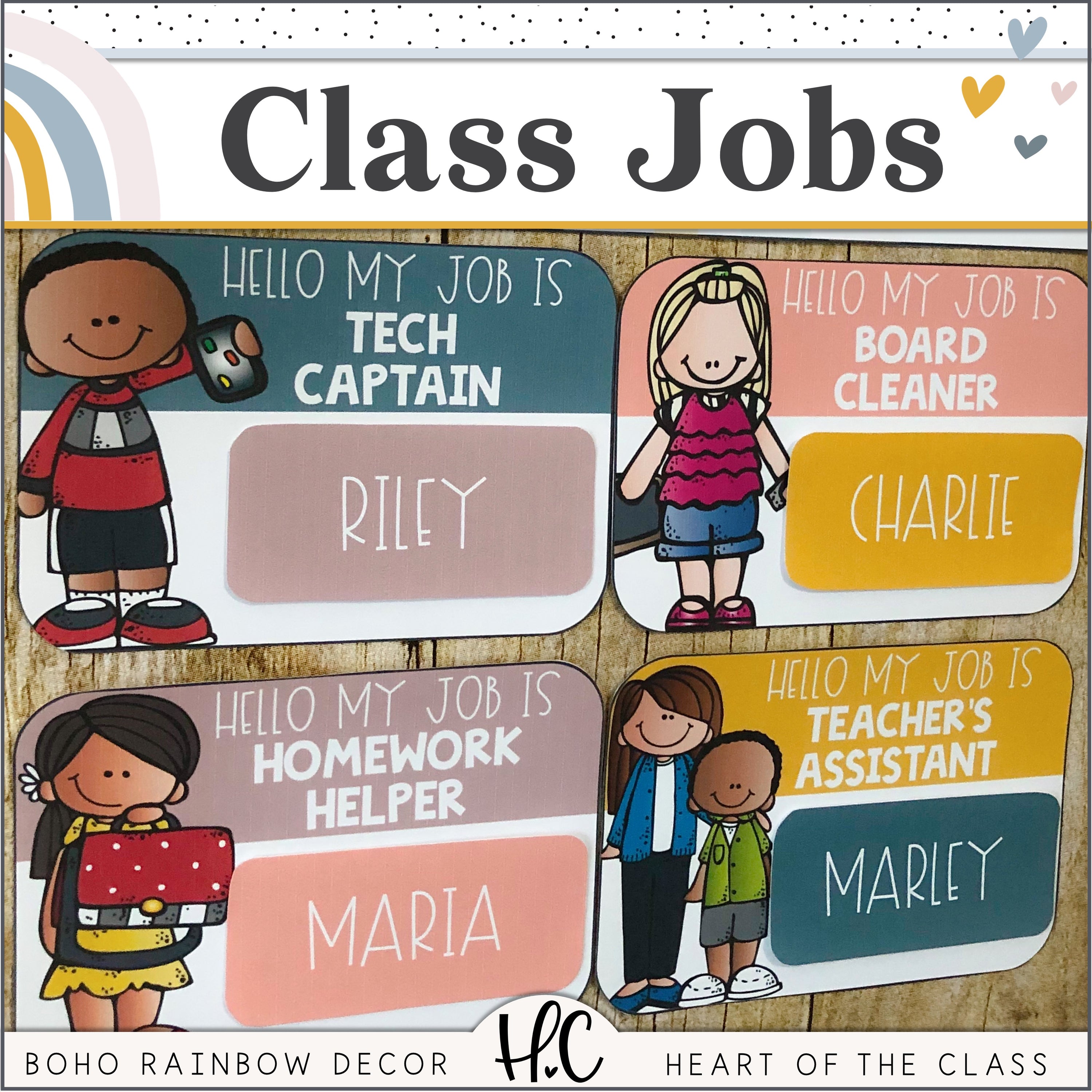 Boho Rainbow Classroom Jobs