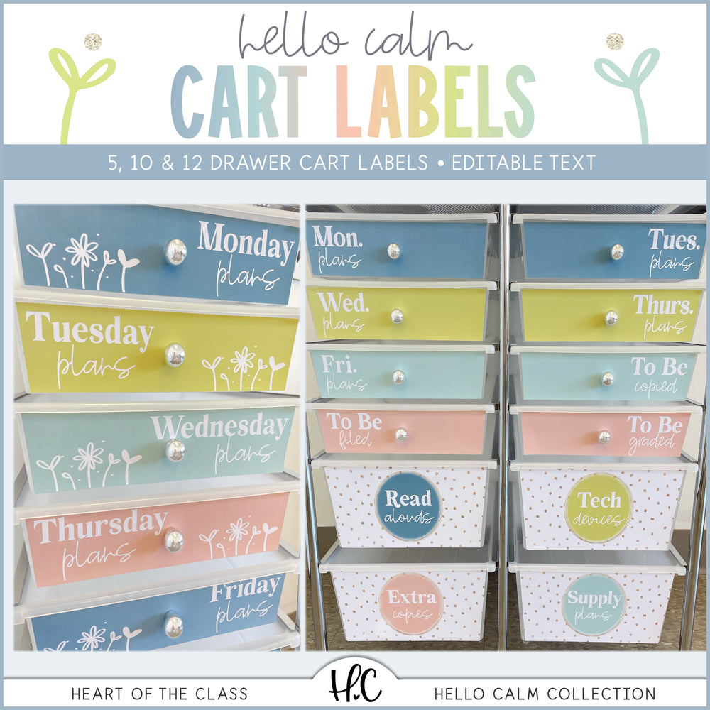 Hello Calm Classroom Rolling Cart Labels