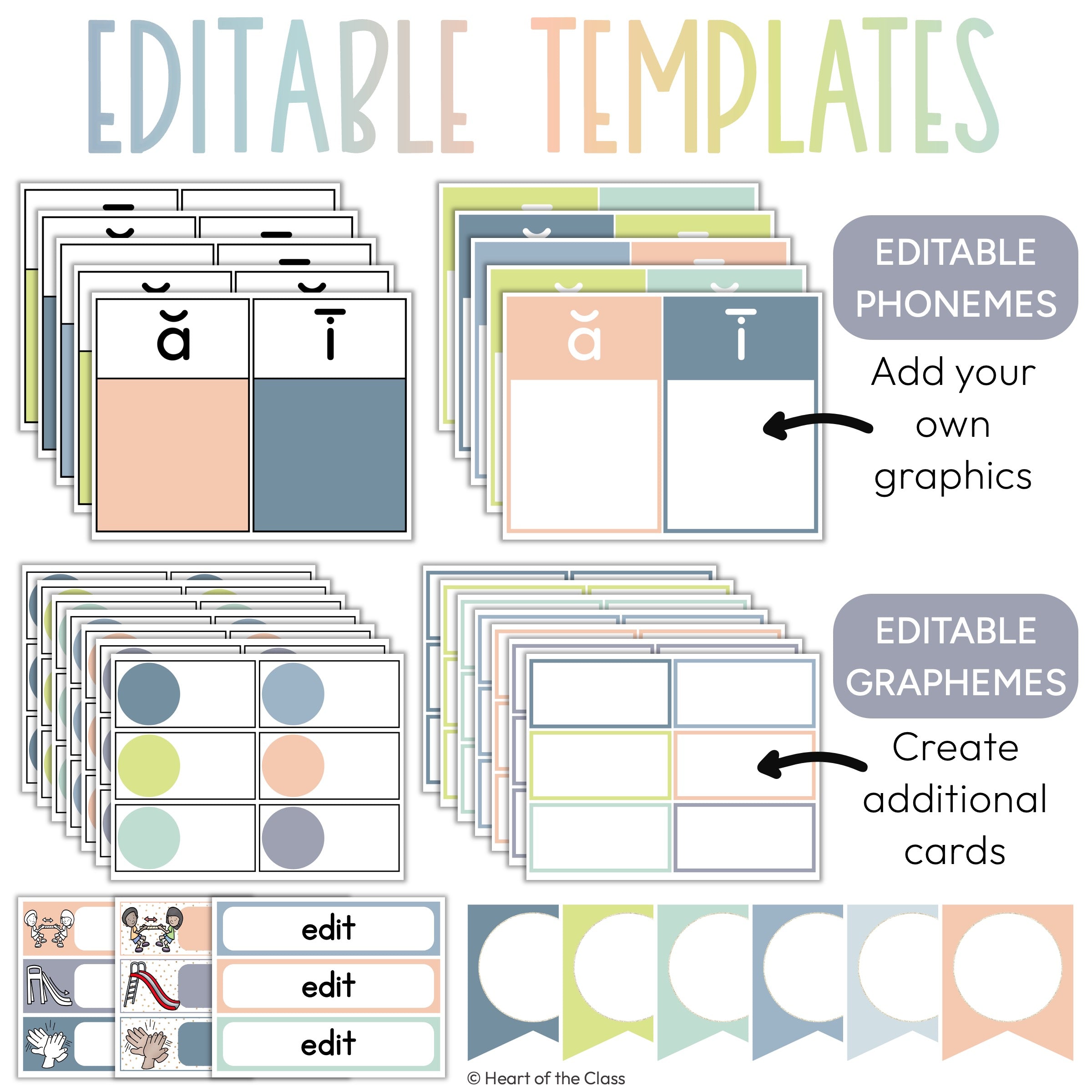 Classroom Sound Wall Editable Templates for Phonemes and Graphemes