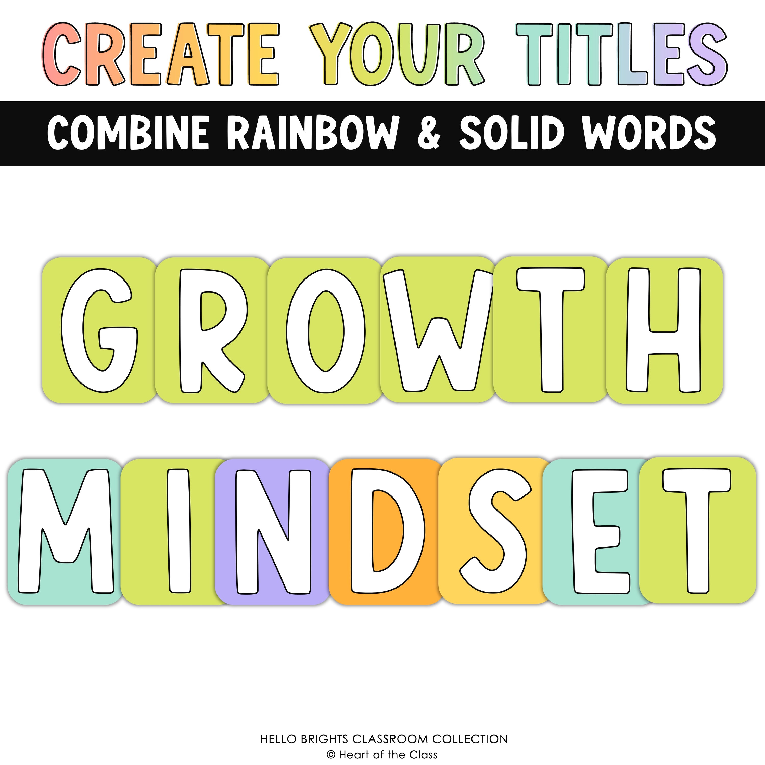 Growth Mindset Bulletin Board Display Title in Happy Bright Classroom Theme Colors