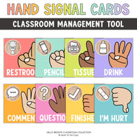 Square Hand Signal Posters with editable text and bright classroom colors