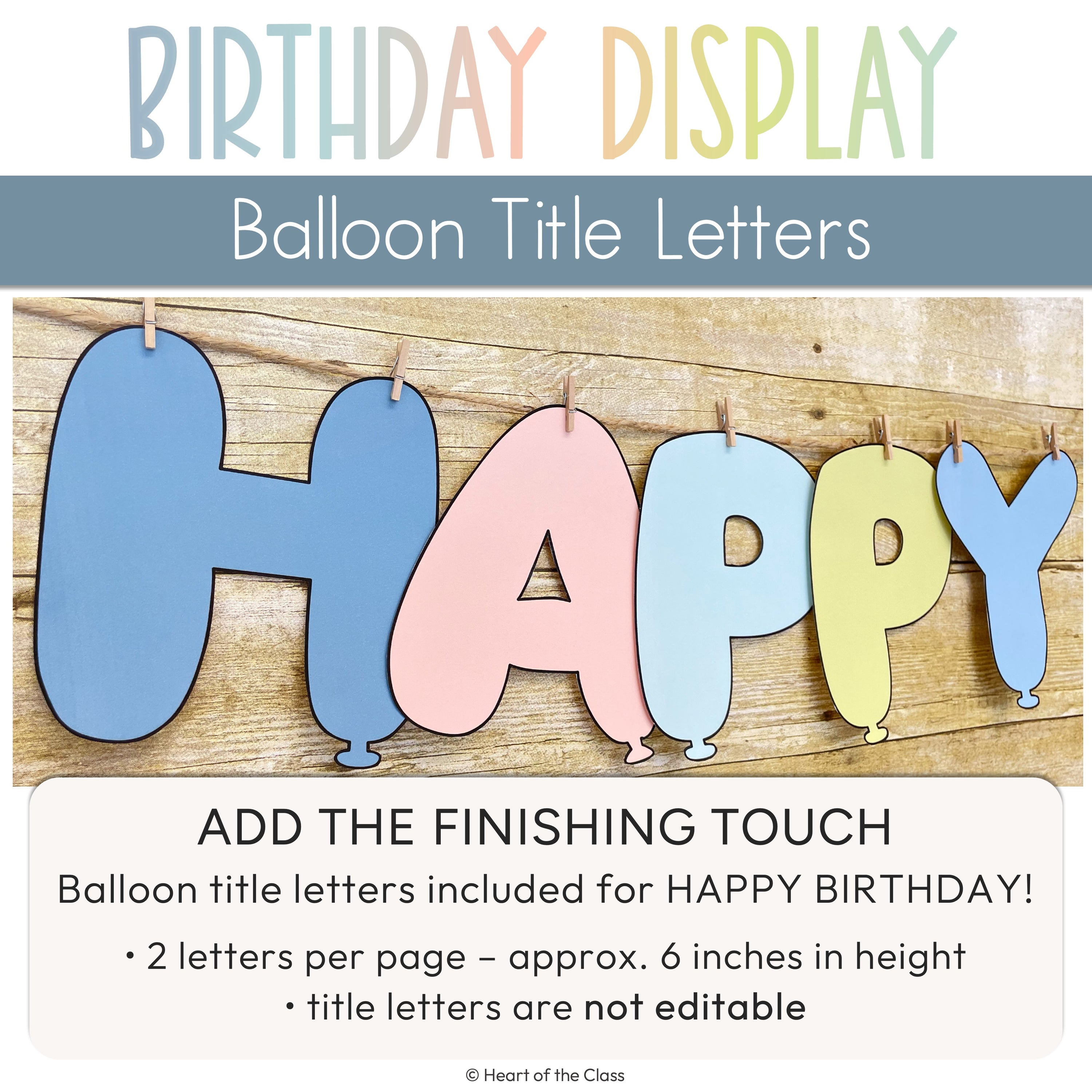 Happy Birthday Bulletin Board Letters in Balloon Style