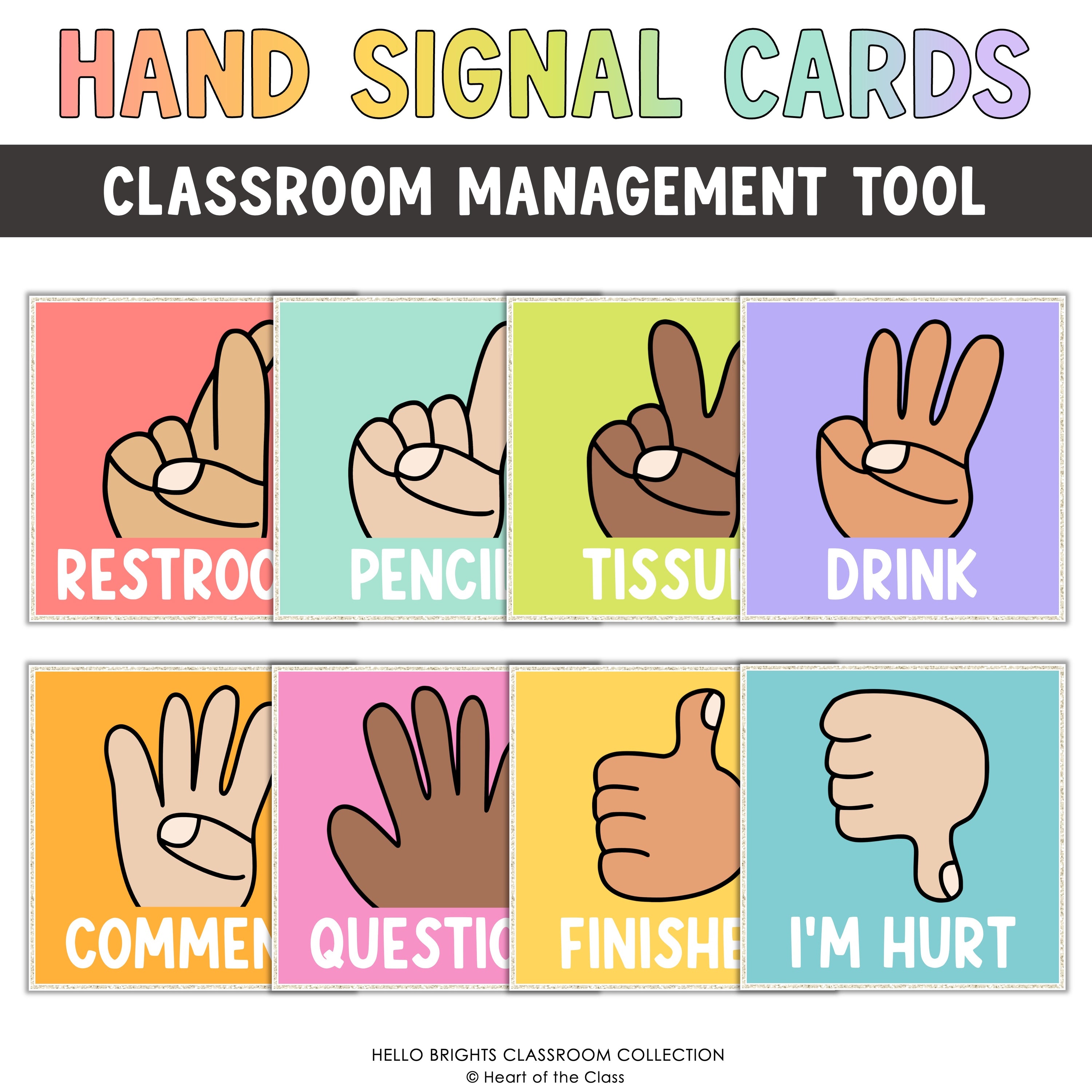 Bright and Happy Classroom Decor Hand Signal Square Posters