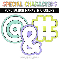 Printable Bulletin Board Letters in Bright Classroom Colors with Special Characters @ # & 