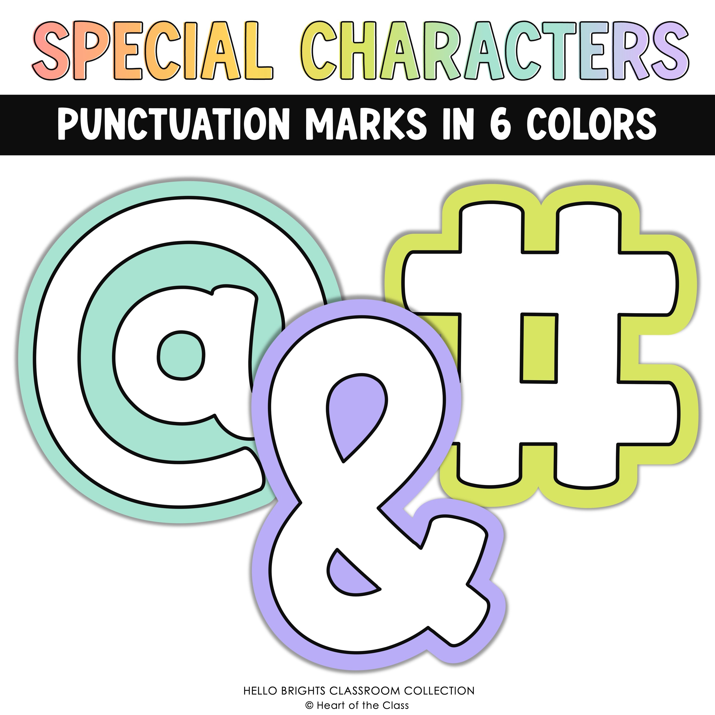 Printable Bulletin Board Letters in Bright Classroom Colors with Special Characters @ # & 