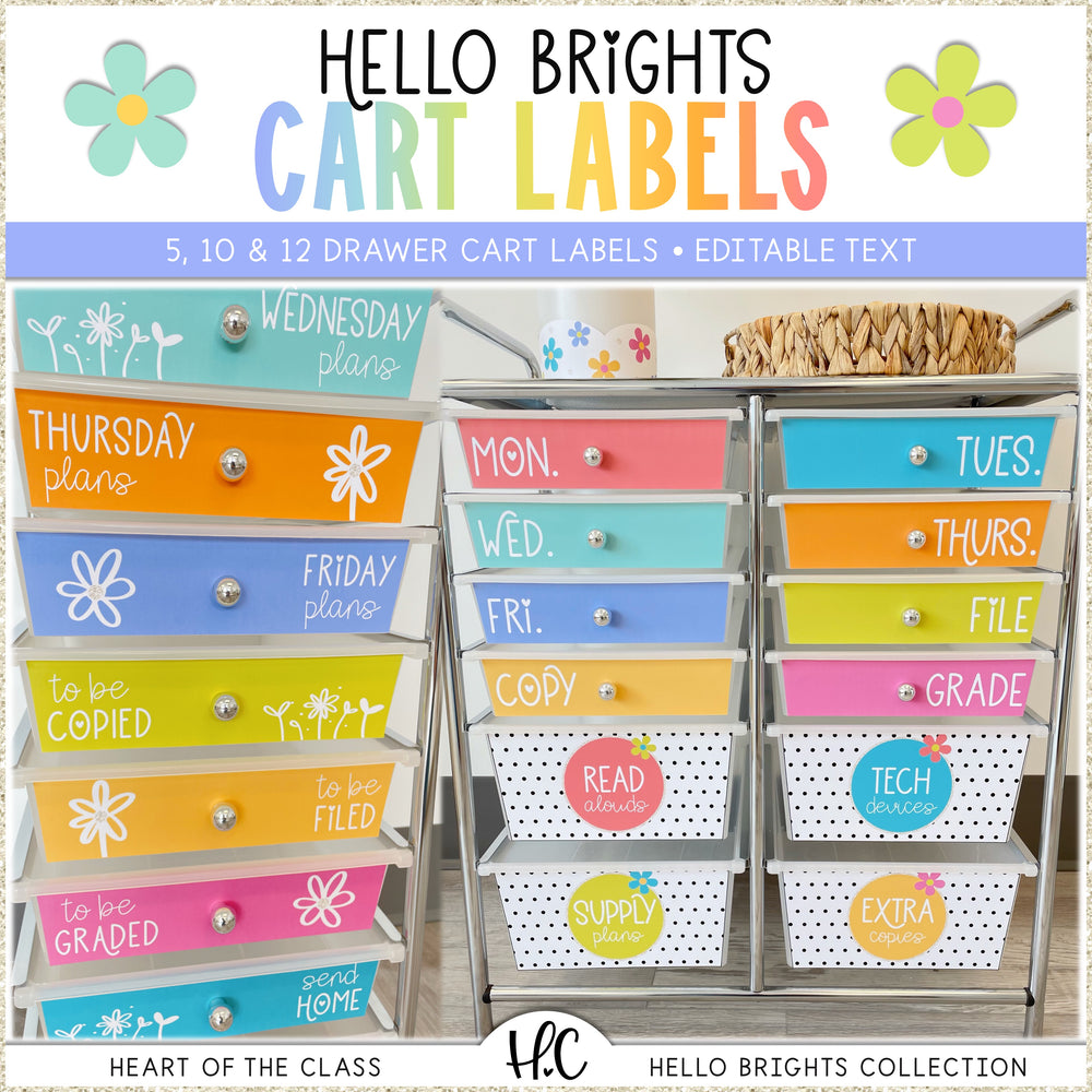 Hello Brights Rolling Cart Labels