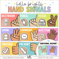 Hello Brights Classroom Hand Signal Posters in Bright Happy Colors