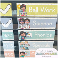 Editable Classroom Schedule Cards with Melonheadz Graphics in Hello Calm Pastel Classroom Decor Bundle