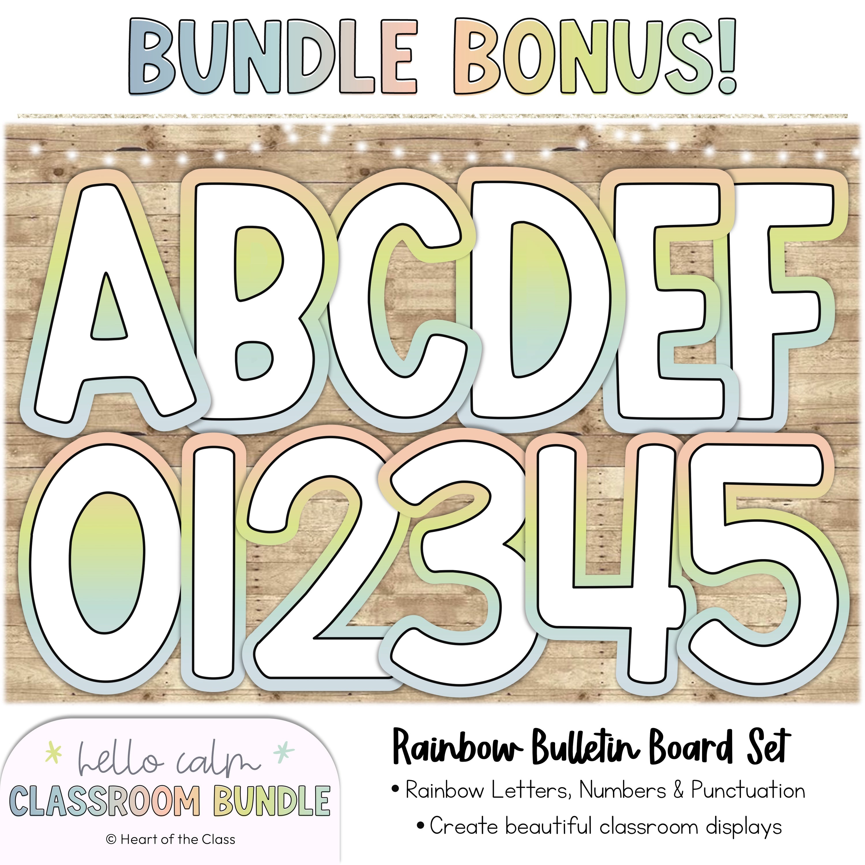 Calm Rainbow Glow Bulletin Board Letters and Numbers in Hello Calm Classroom Decor Bundle