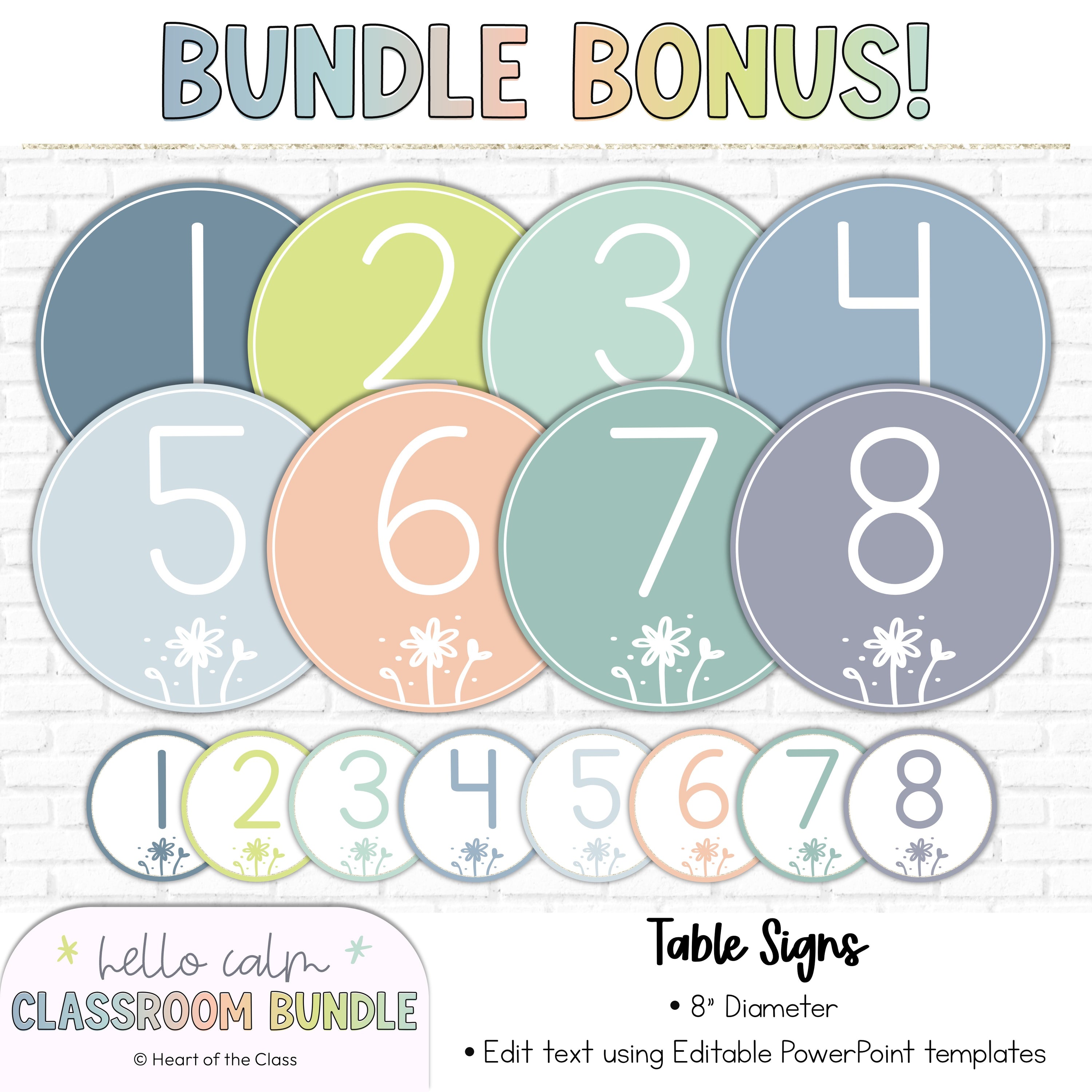 Classroom Table Signs in Calm Classroom Colors