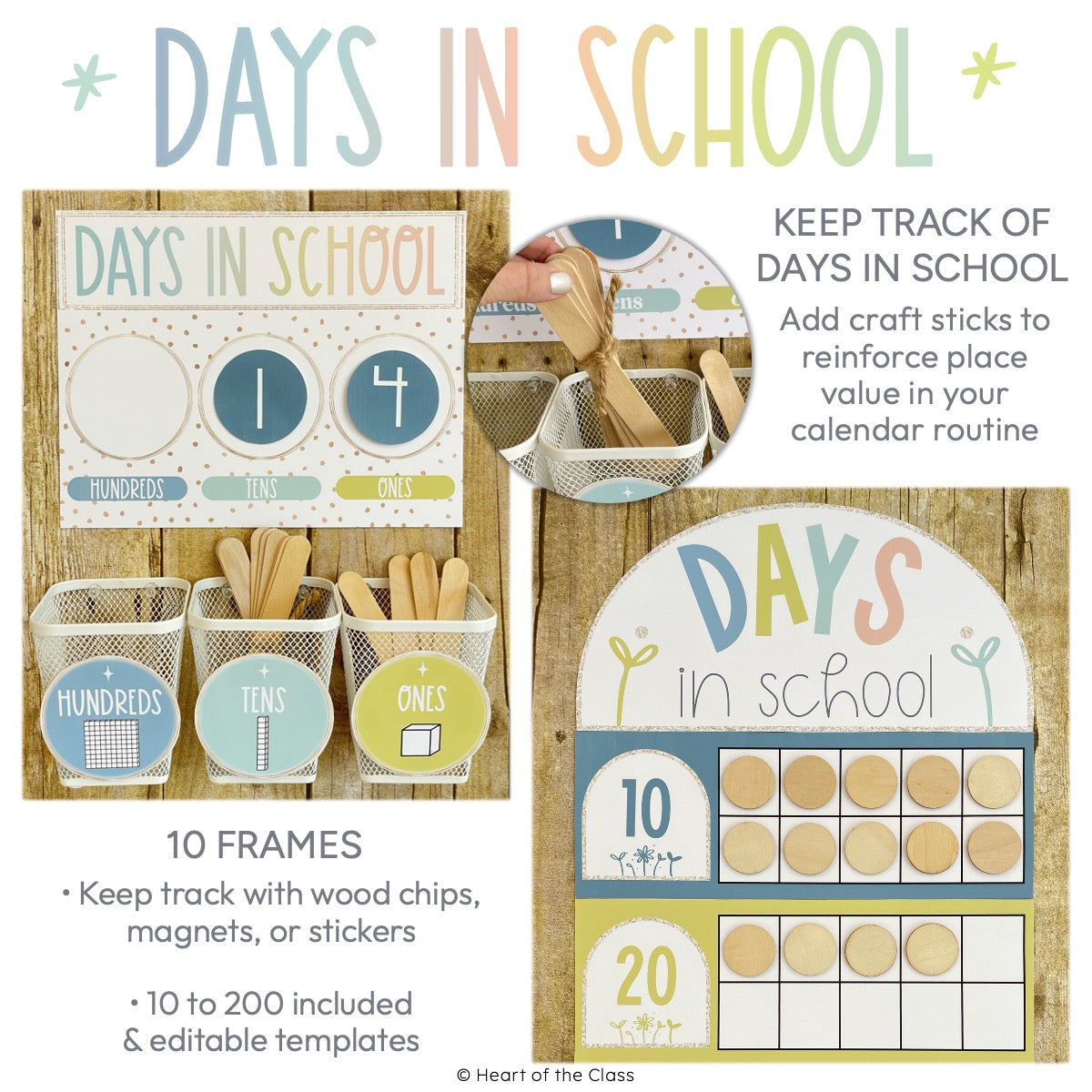 Hello Calm Pastel Classroom Days in School Chart with 10 Frames