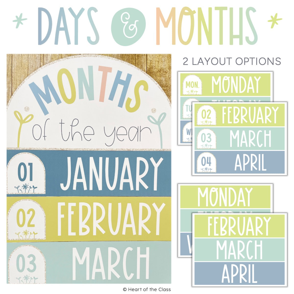 Hello Calm Pastel Classroom Days and Months Cards