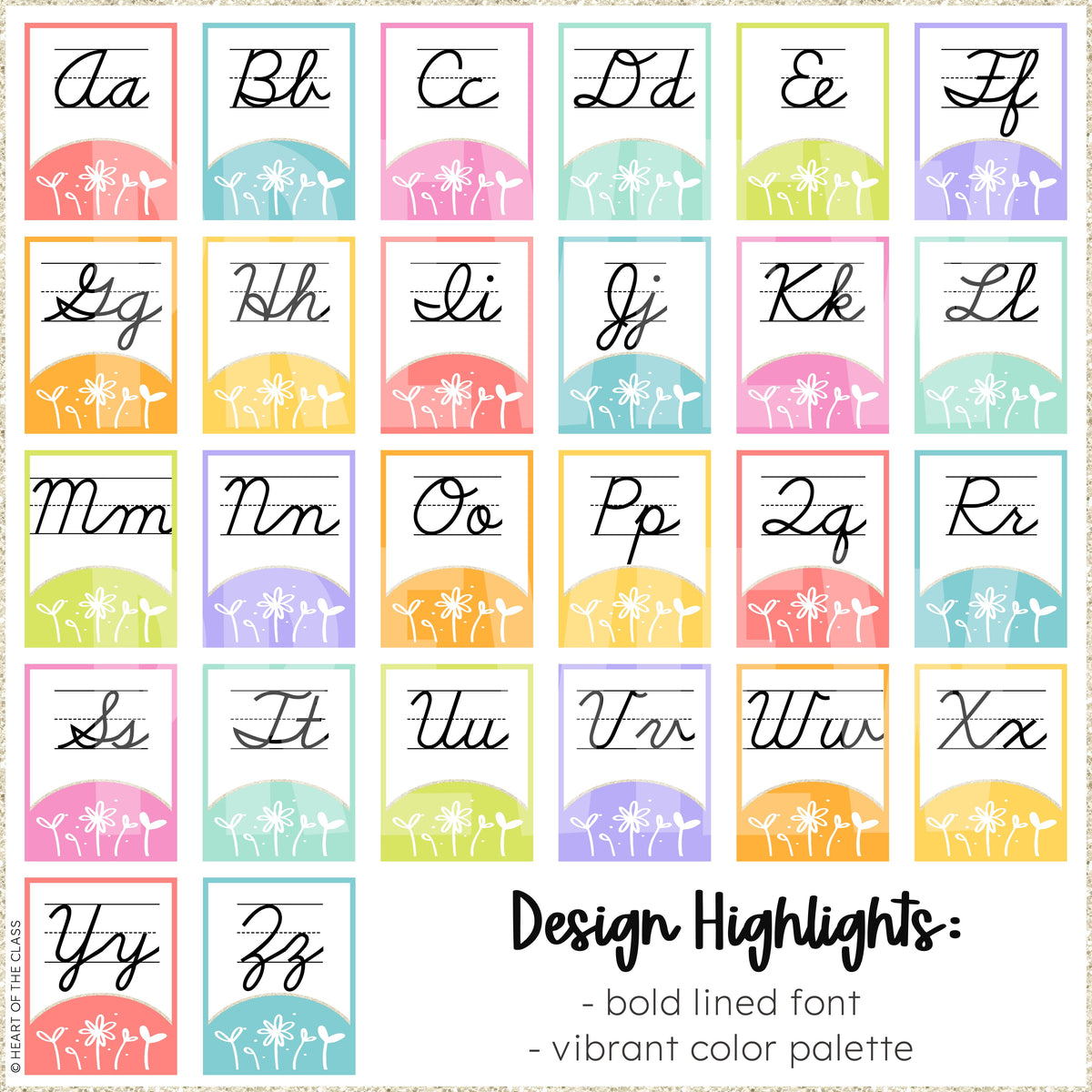 Color Full Cursive Hello Brights Cursive Alphabet Posters – Heart of the Class