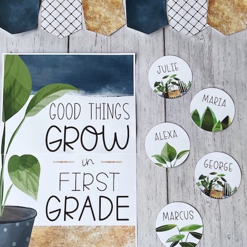 Modern Boho Plant Classroom Door Decor with Names