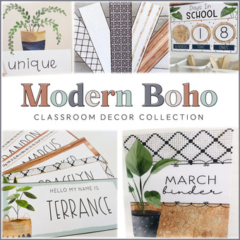 Modern Boho Plants Classroom Decor Theme Bundle