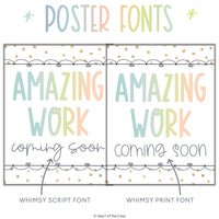 Amazing Work Coming Soon Posters with script and print fonts