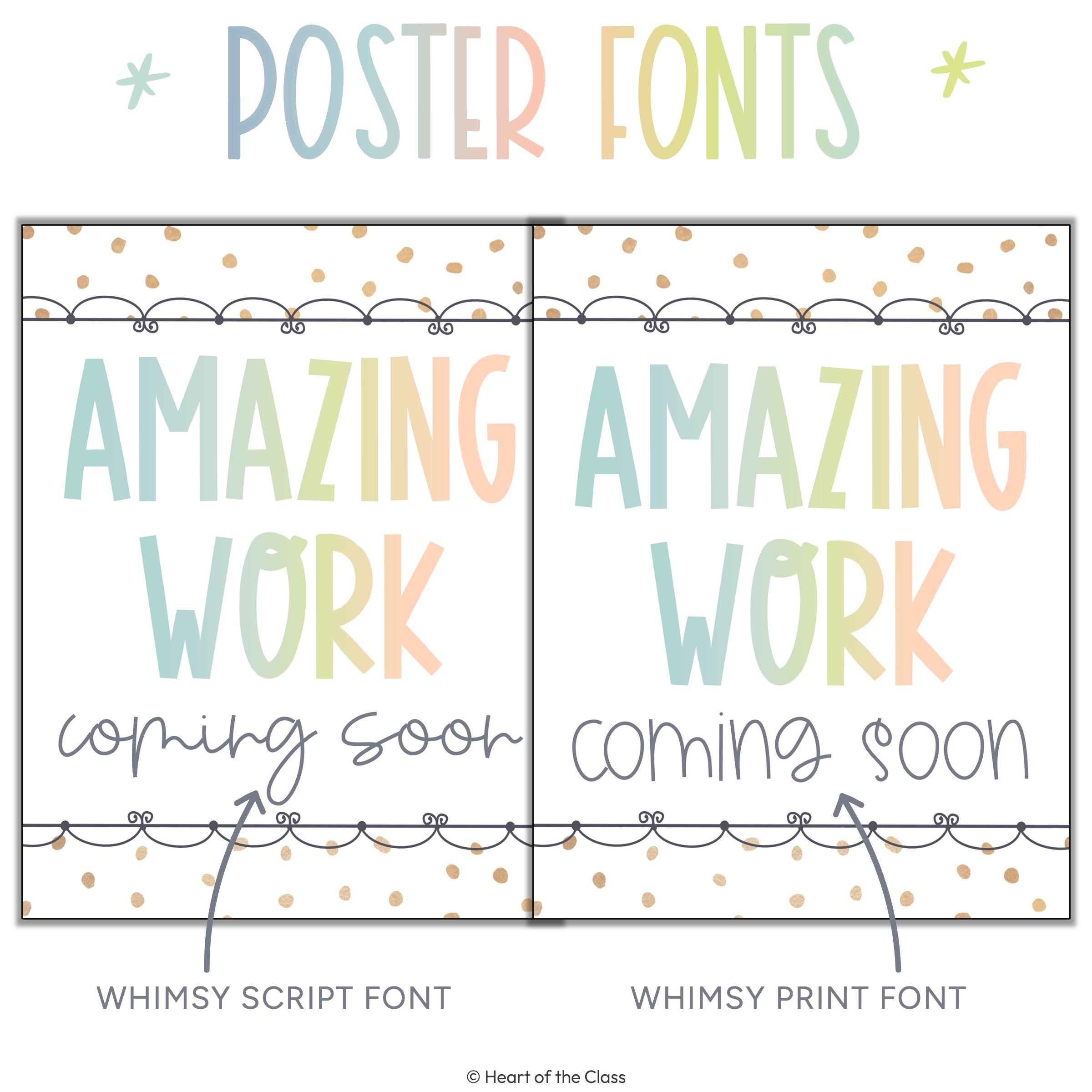 Amazing Work Coming Soon Posters with script and print fonts