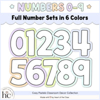 Printable Classroom Bulletin Board Letters and Number in Pastel Colors: lavender, lime, mint, aqua, periwinkle and peach. From the Cozy Pastels Classroom Decor Bundle.