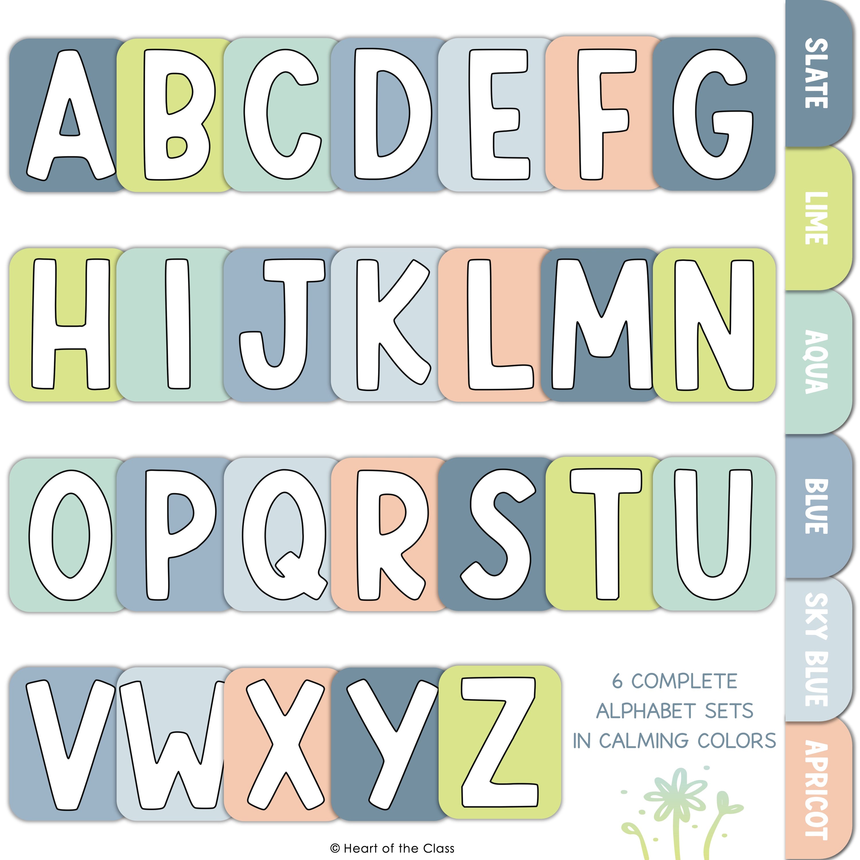 Printable Bulletin Board Letter Tiles in Calming Classroom Colors