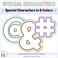 Cute Pastel Classroom Decor Bulletin Board Letters Special Characters: at sign, ampersand, hashtag, number sign.