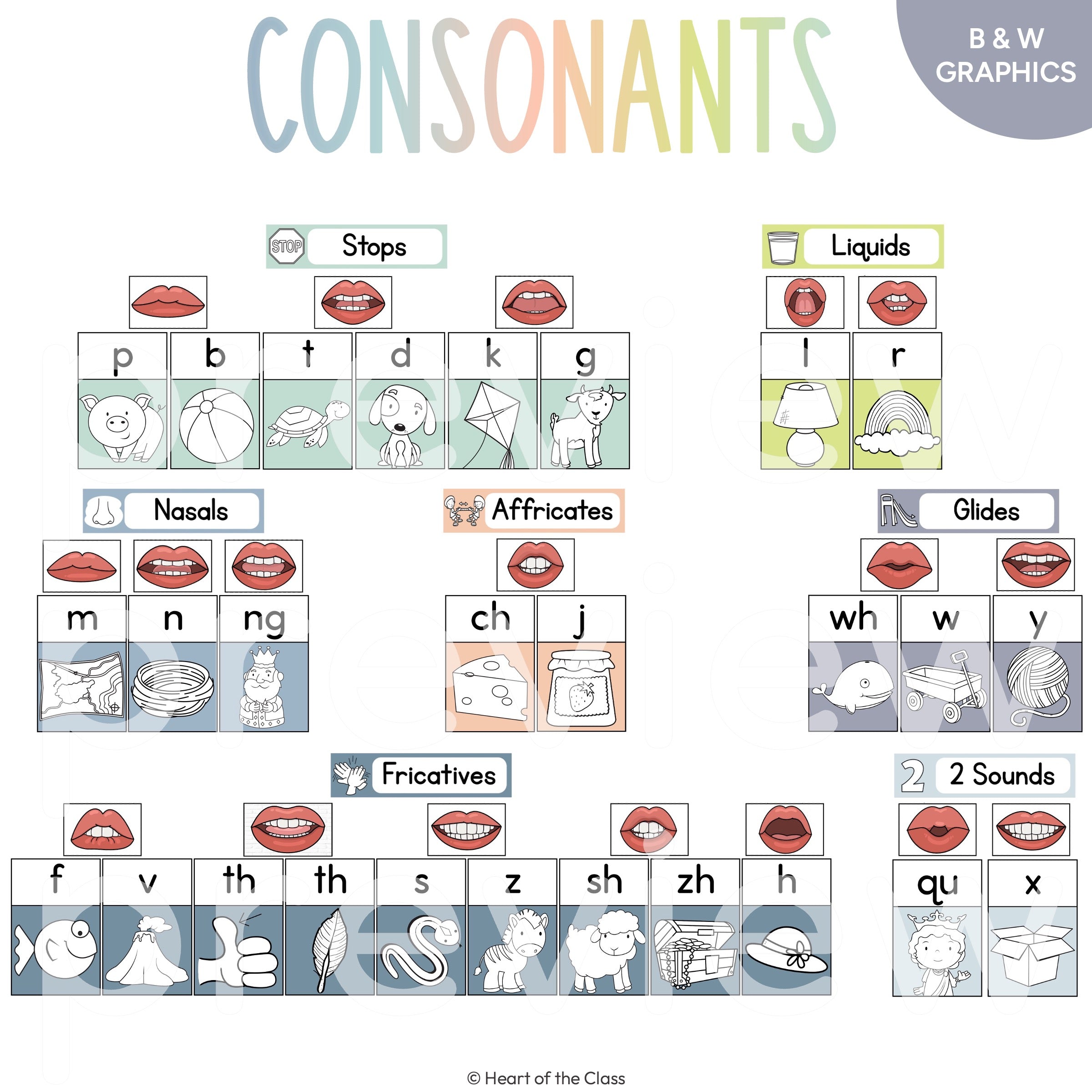 Science of Reading Consonant Wall Cards in Calm Pastel Classroom Theme