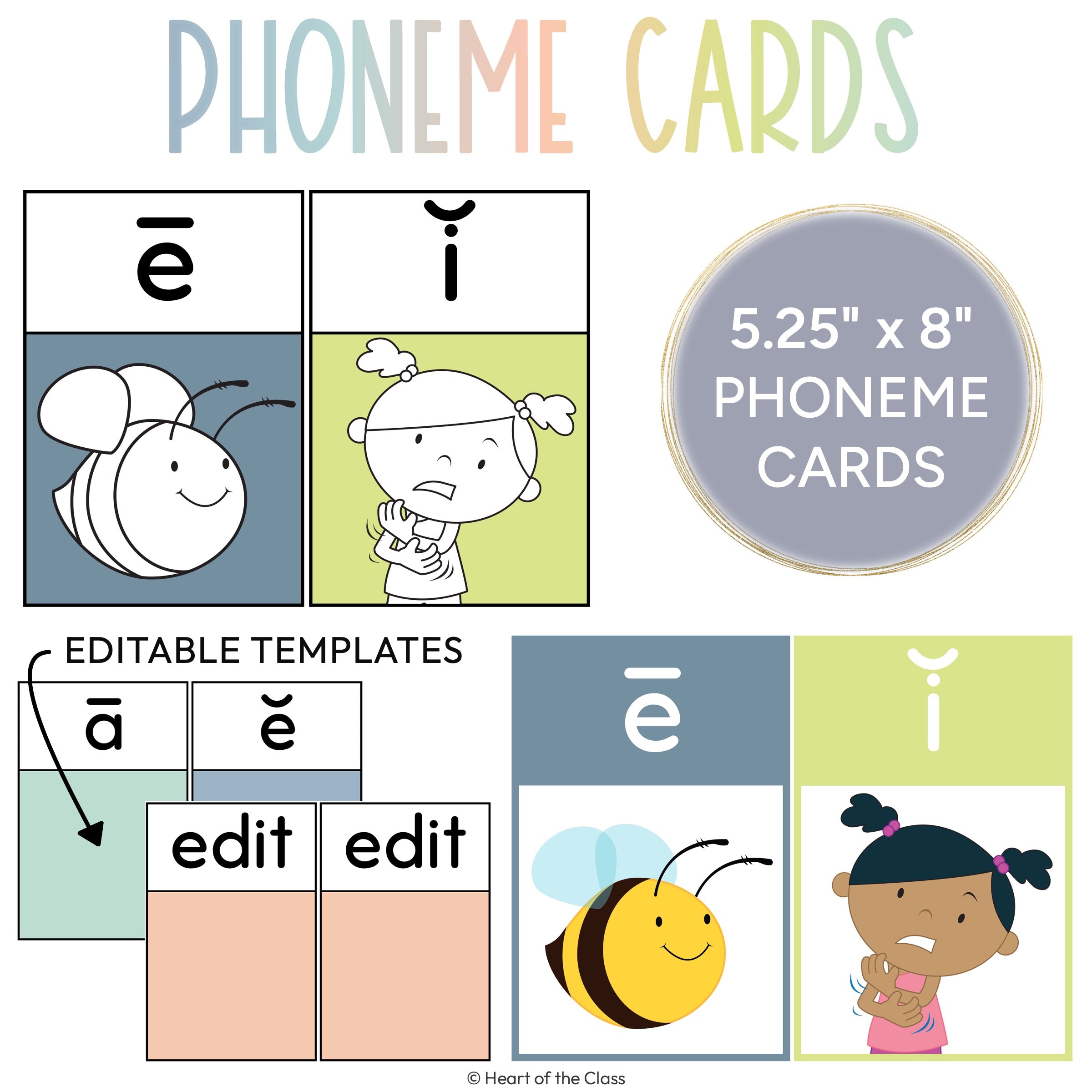 Printable Phoneme Cards for Classroom Sound Wall with Pastel Calm Colors