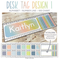 Calm Pastel Classroom Student Desk Tags with Lined Alphabet, Number Line, and 100 Chart