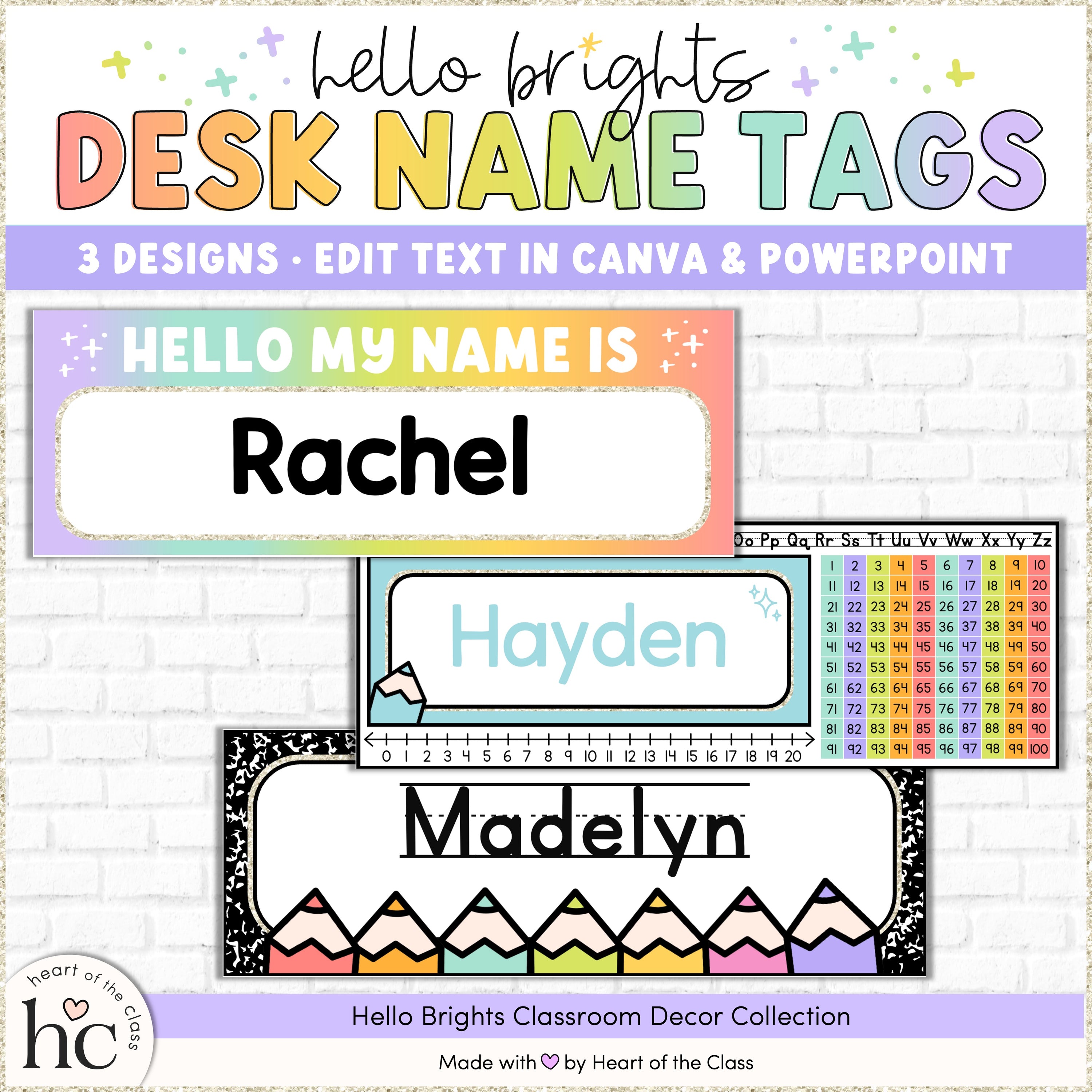Hello Brights Desk Name Tags