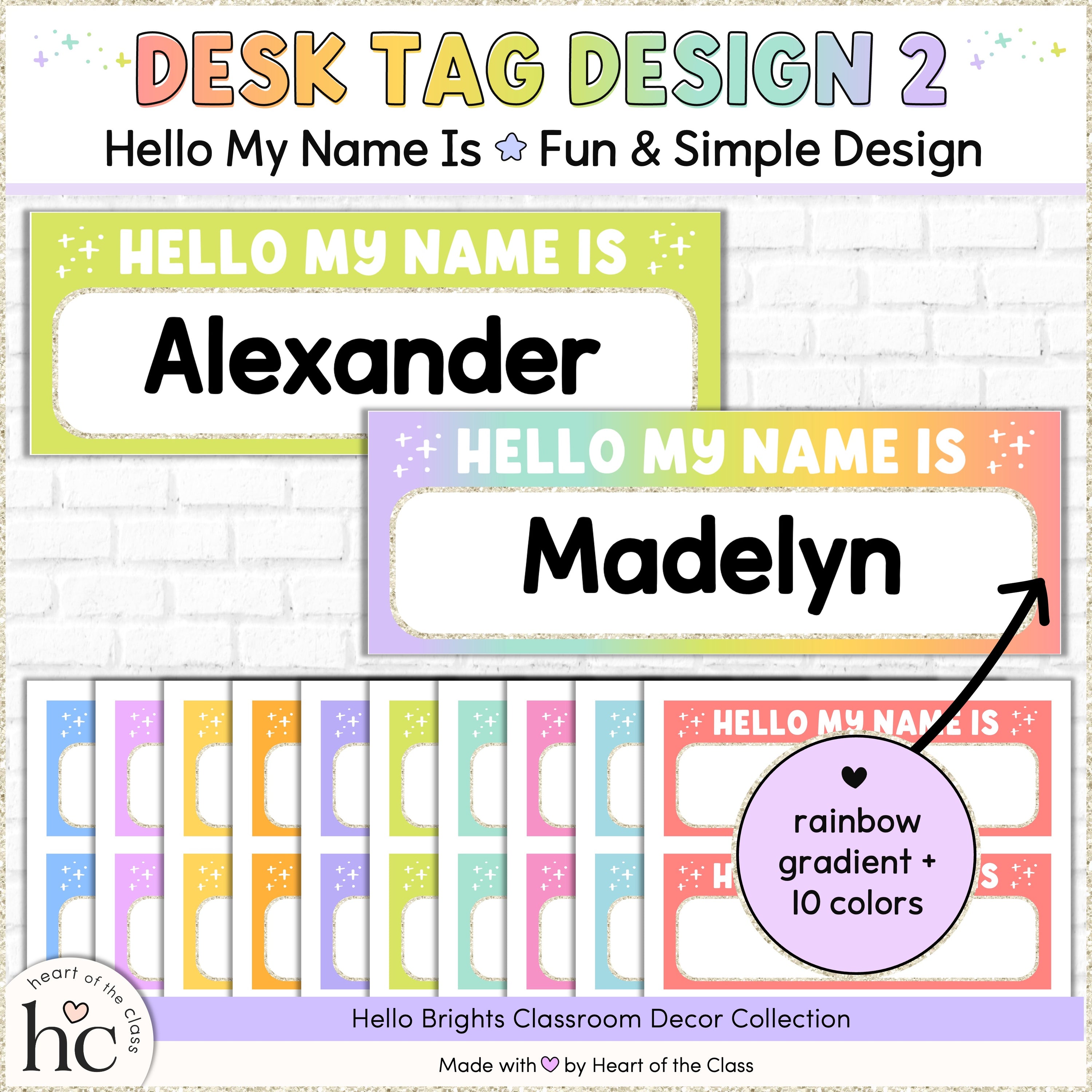 Hello Brights Desk Name Tags