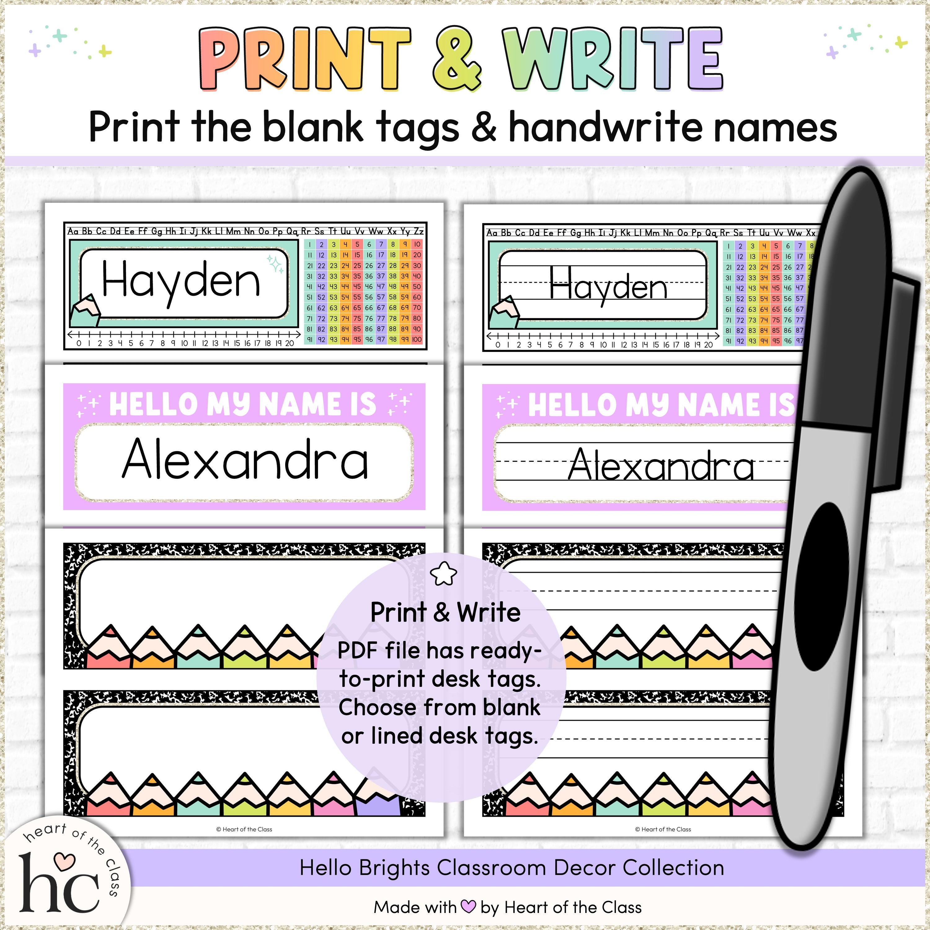Hello Brights Desk Name Tags