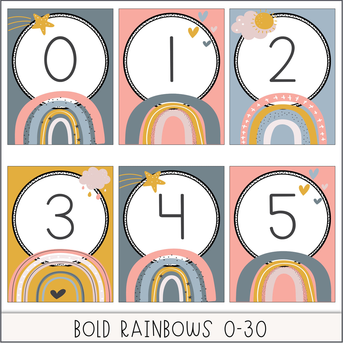Boho Rainbow Number Posters – Heart of the Class