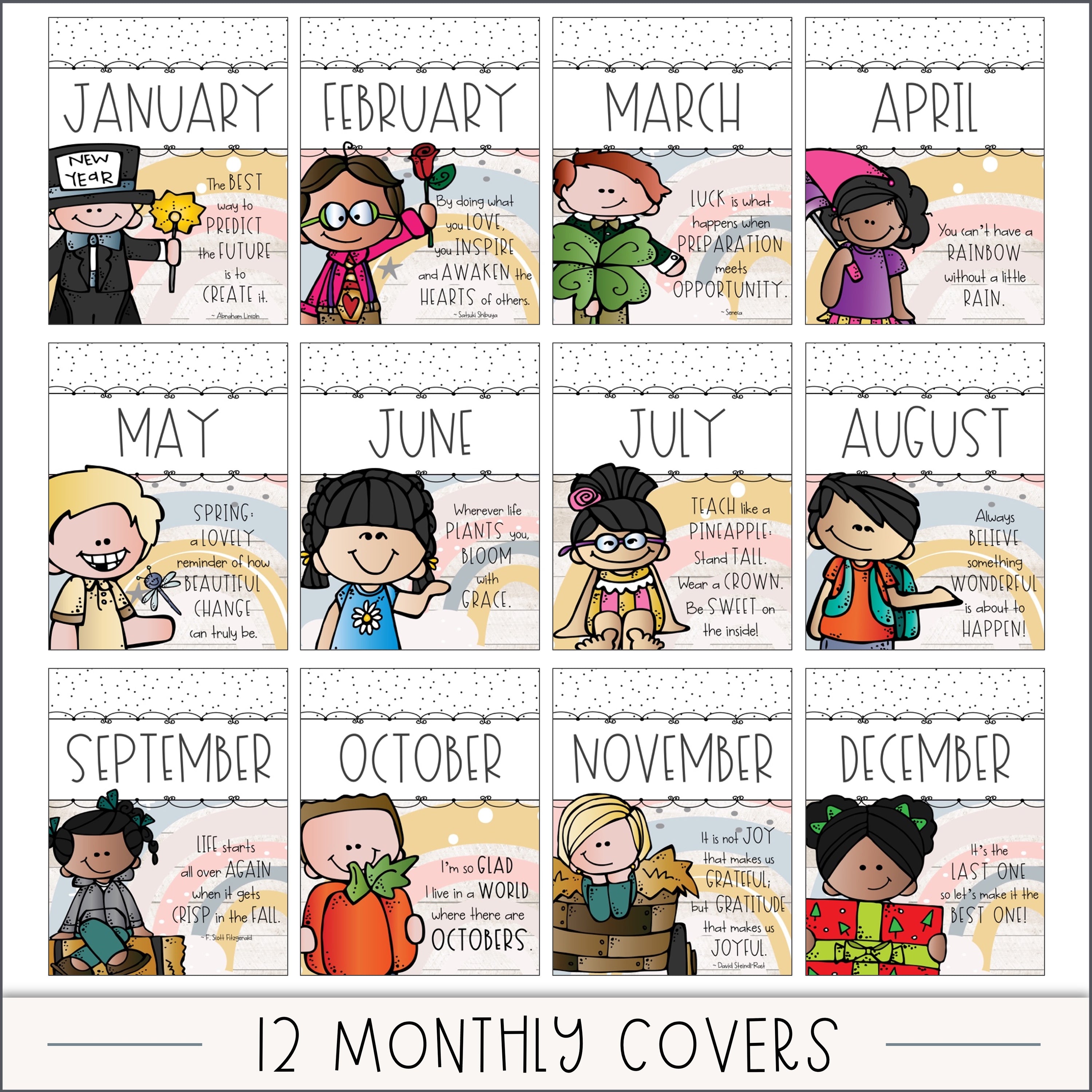 Boho Rainbow Monthly Binder Covers
