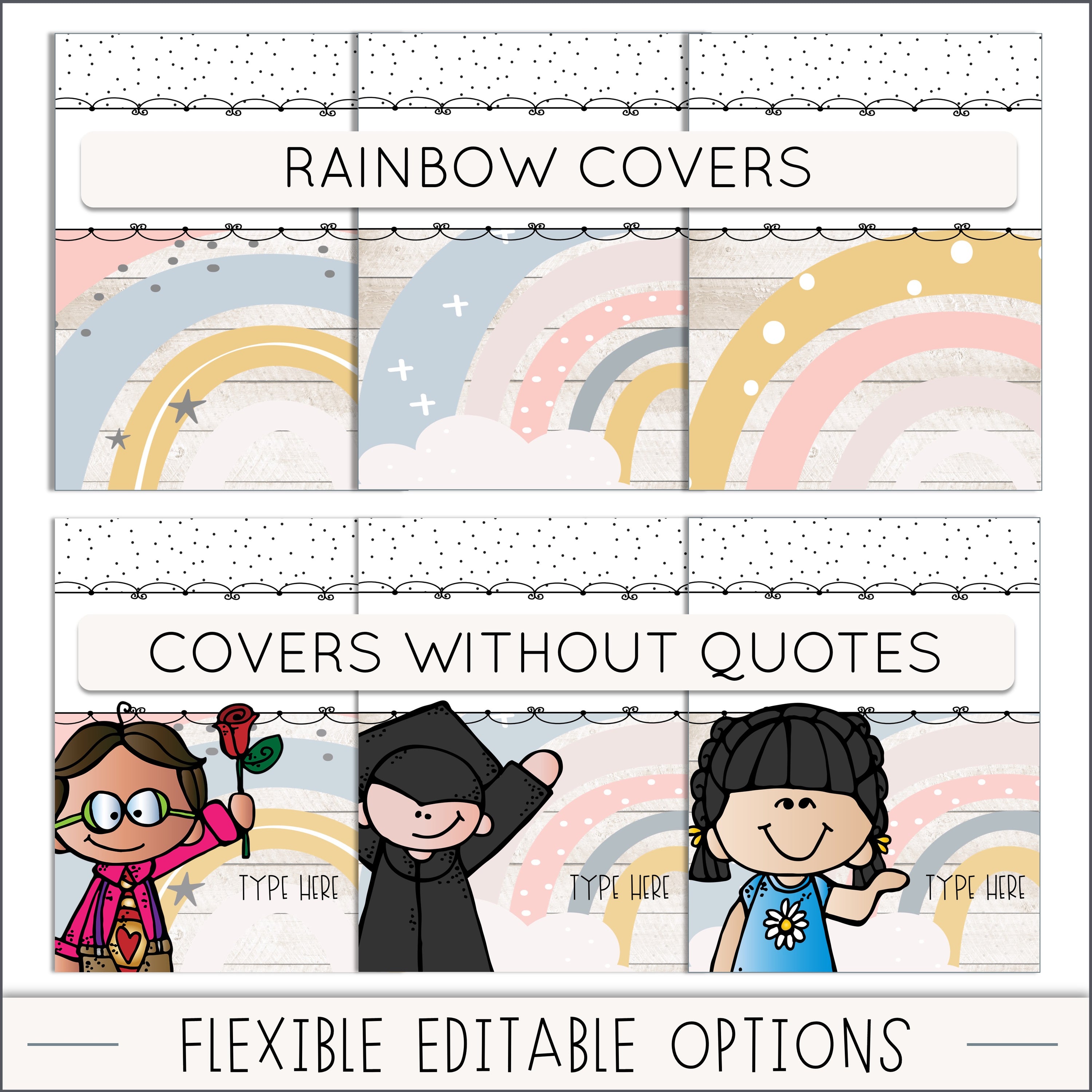Boho Rainbow Monthly Binder Covers