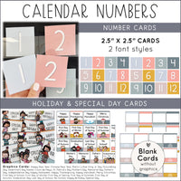 Classroom Calendar Number Cards and Holiday Cards Boho Rainbow