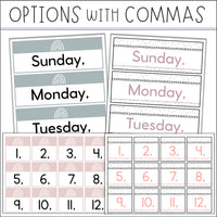 Classroom Flip Calendar Cards with Commas