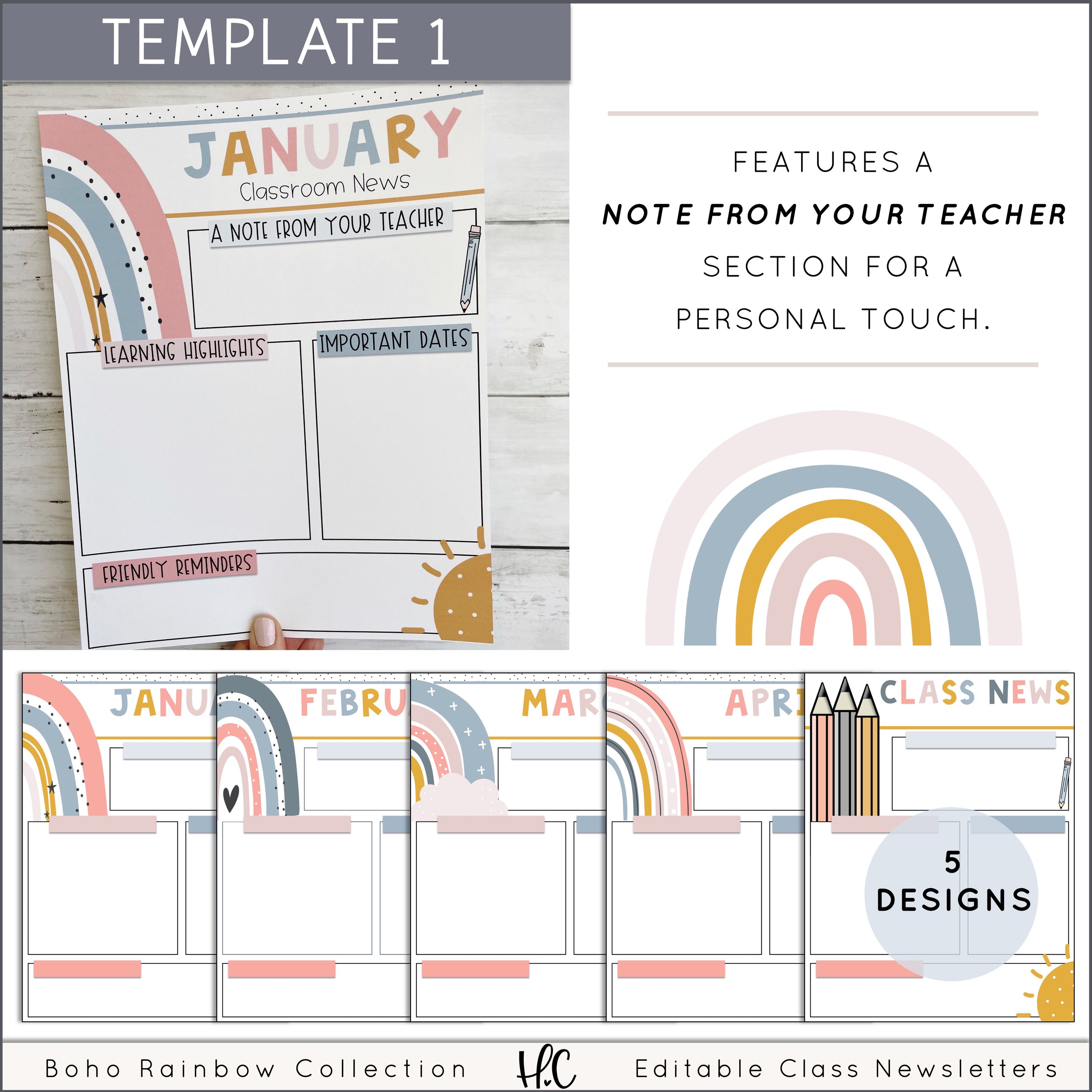 Boho Rainbow Classroom Newsletters