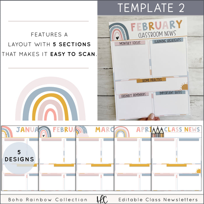 Boho Rainbow Classroom Newsletters – Heart of the Class