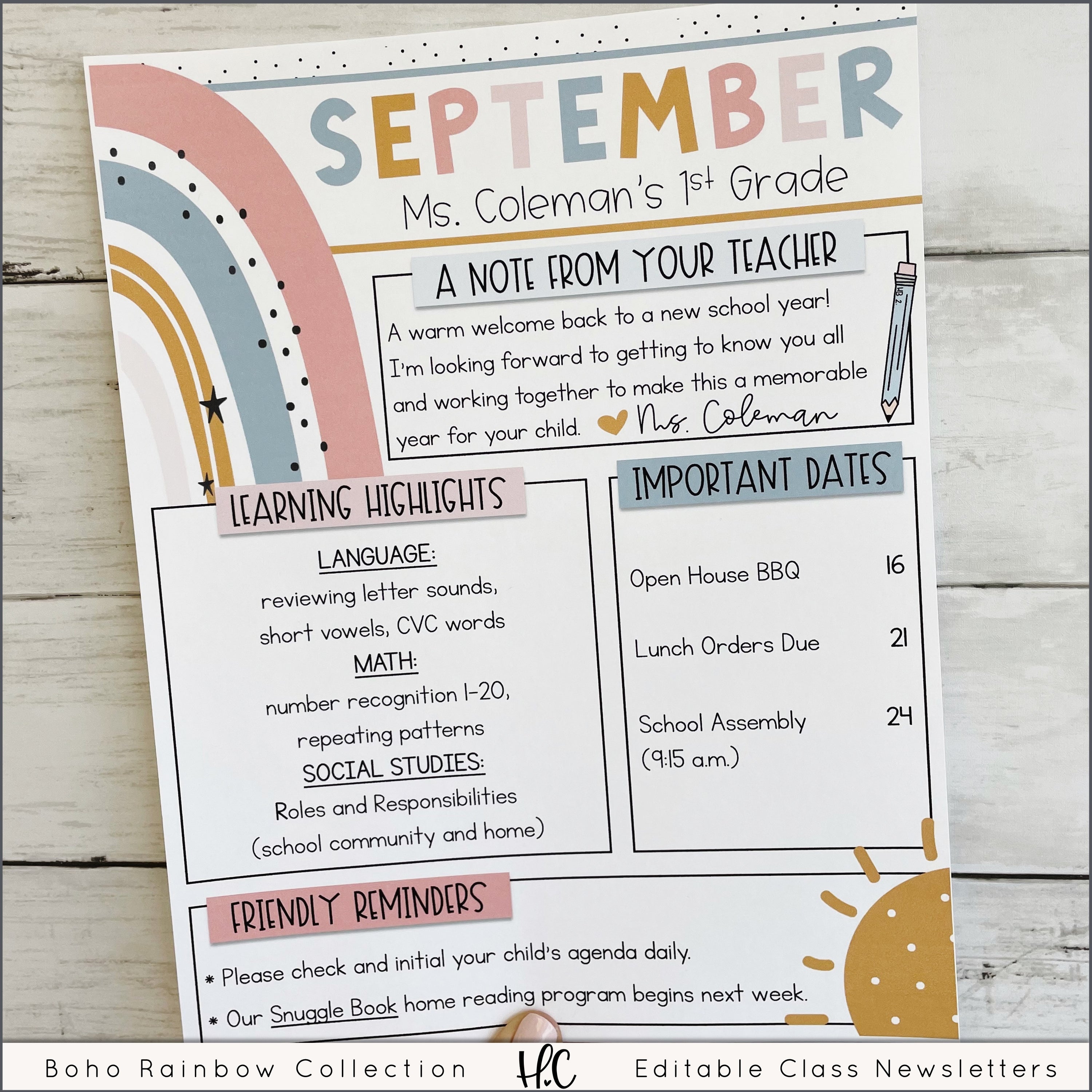 Boho Rainbow Classroom Newsletters