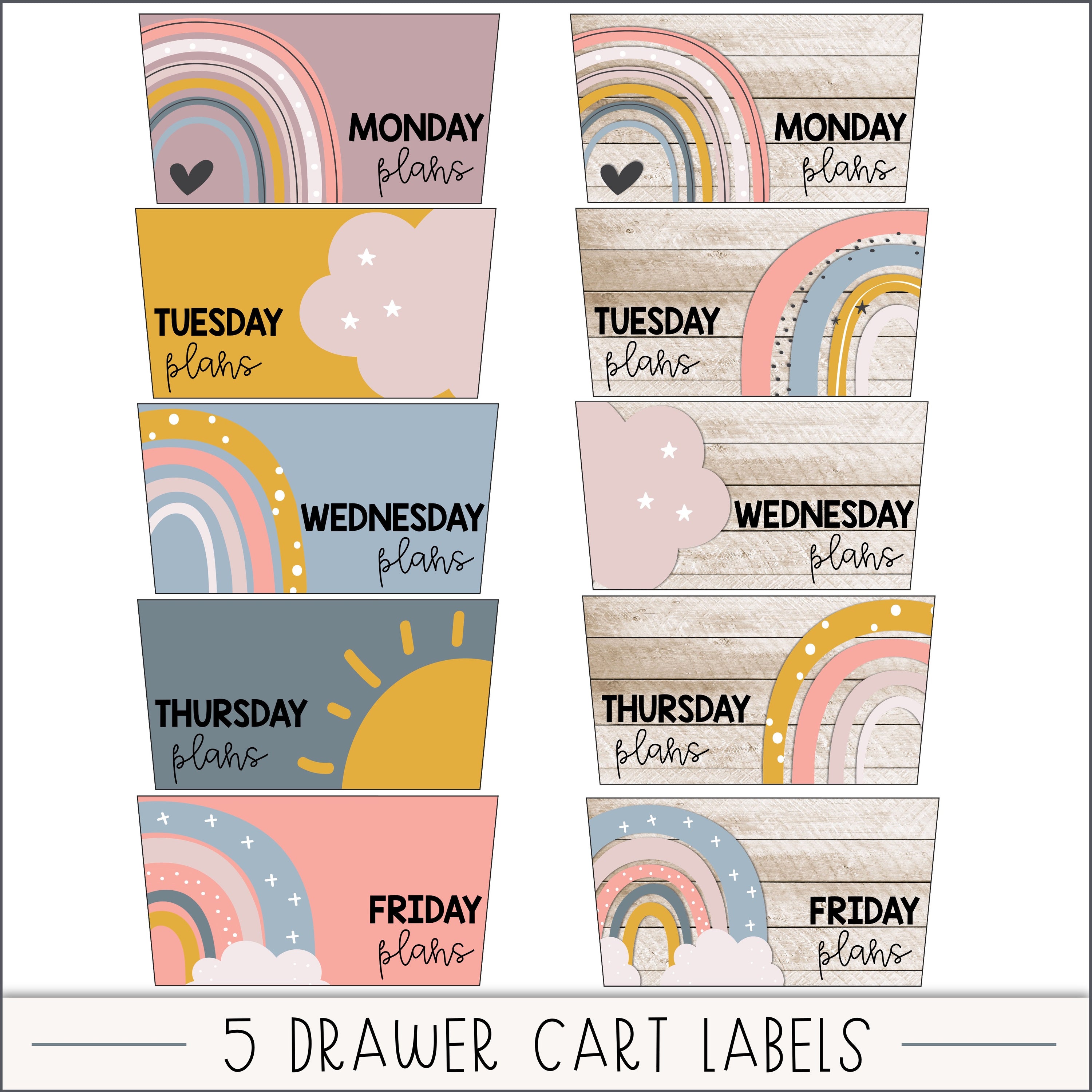 Boho Rainbow Rolling Cart Labels