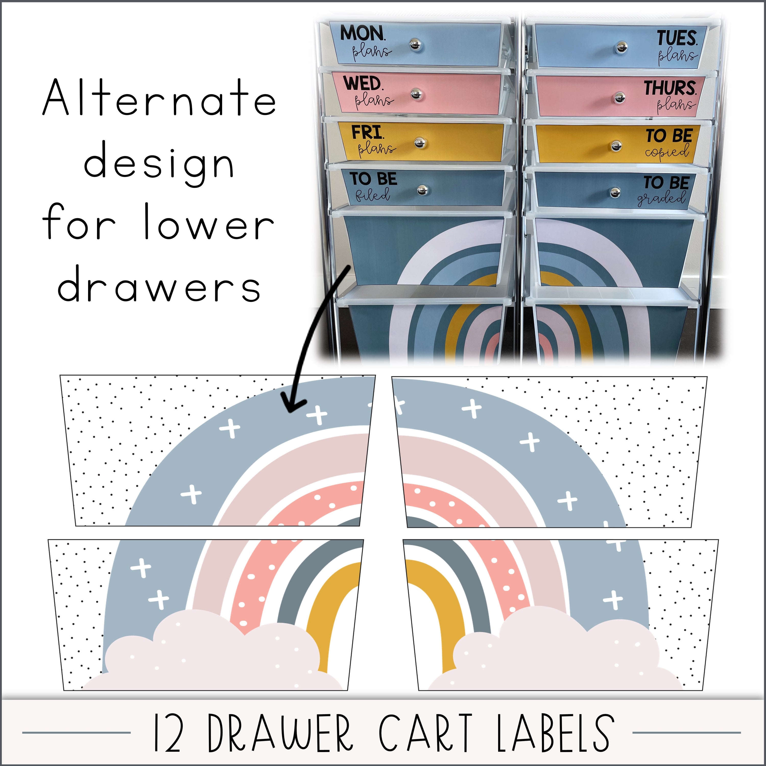 Boho Rainbow Rolling Cart Labels