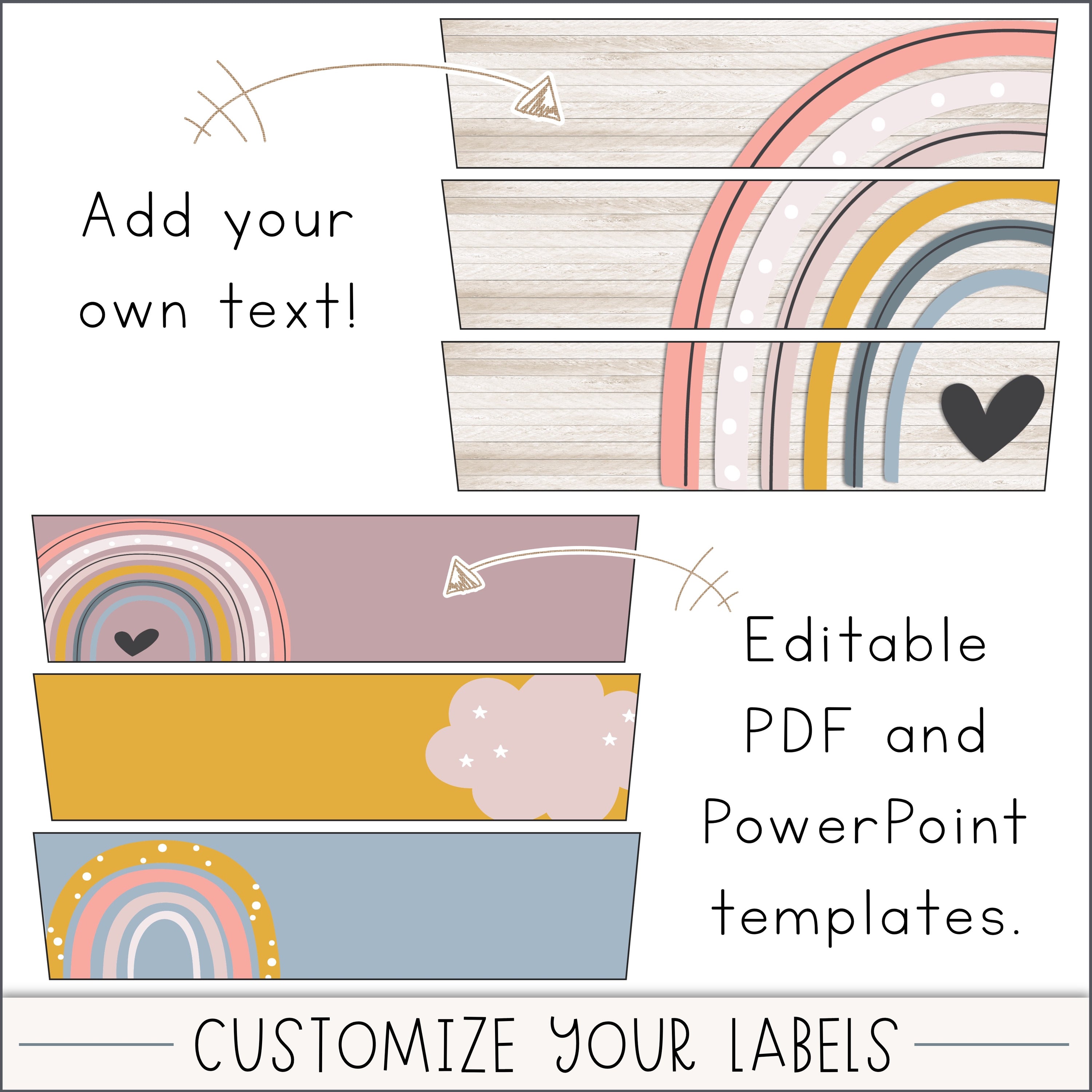 Boho Rainbow Rolling Cart Labels