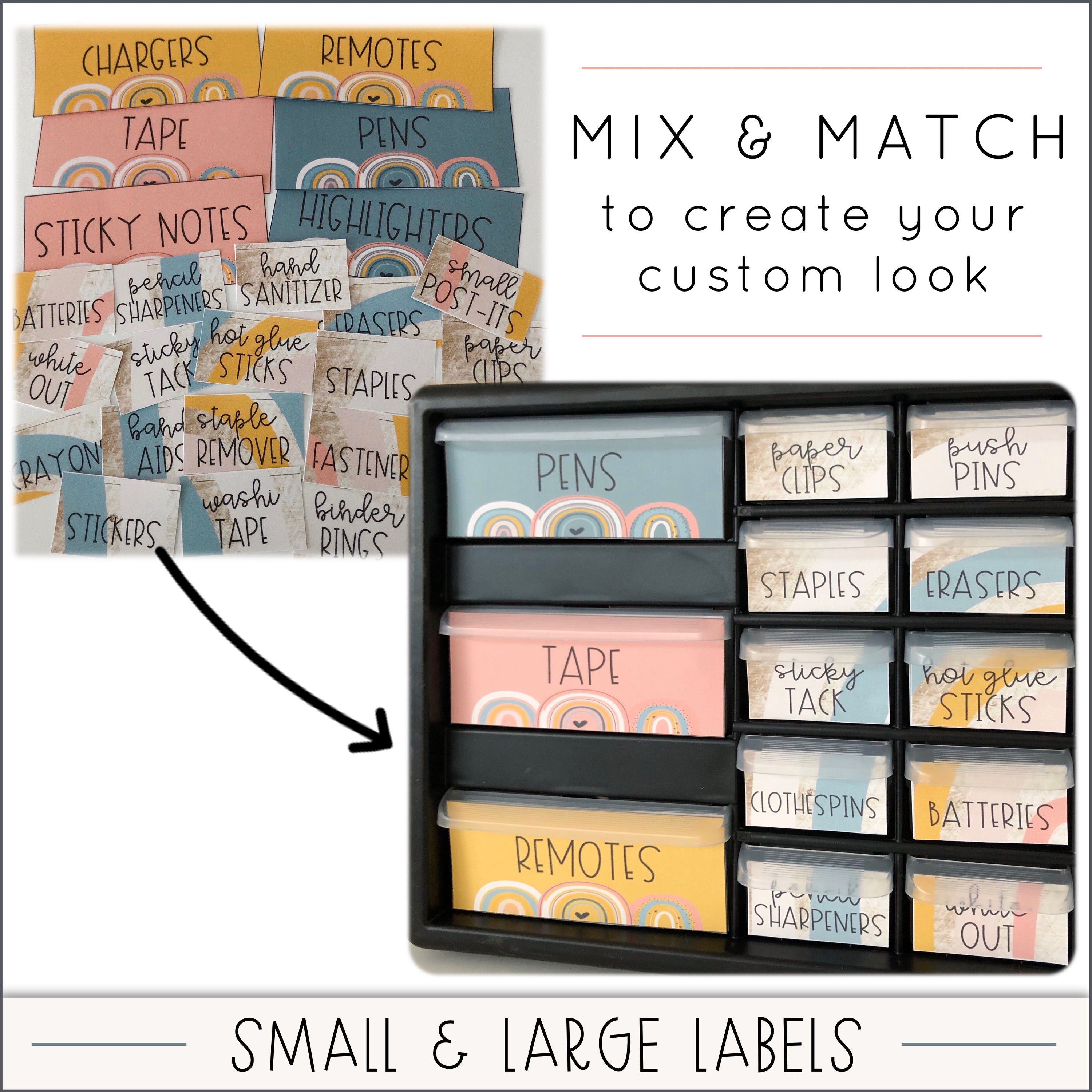 Boho Rainbow Teacher Toolbox Labels